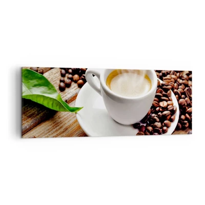Bild auf Leinwand - Leinwandbild - Kaffee auf der Bank - 140x50 cm