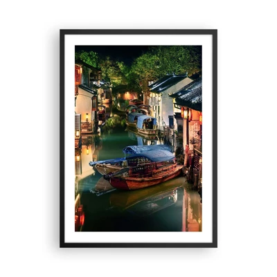Poster in einem schwarzem Rahmen - Ein Abend auf einer chinesischen Straße - 50x70 cm