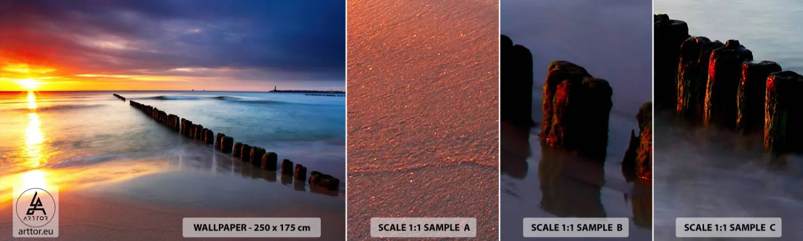 Fototapeten Muster Selbstklebend Deluxe Sticker - Lausche der Stille - Landschaft, Sonnenuntergang, Strand - 100x30 cm