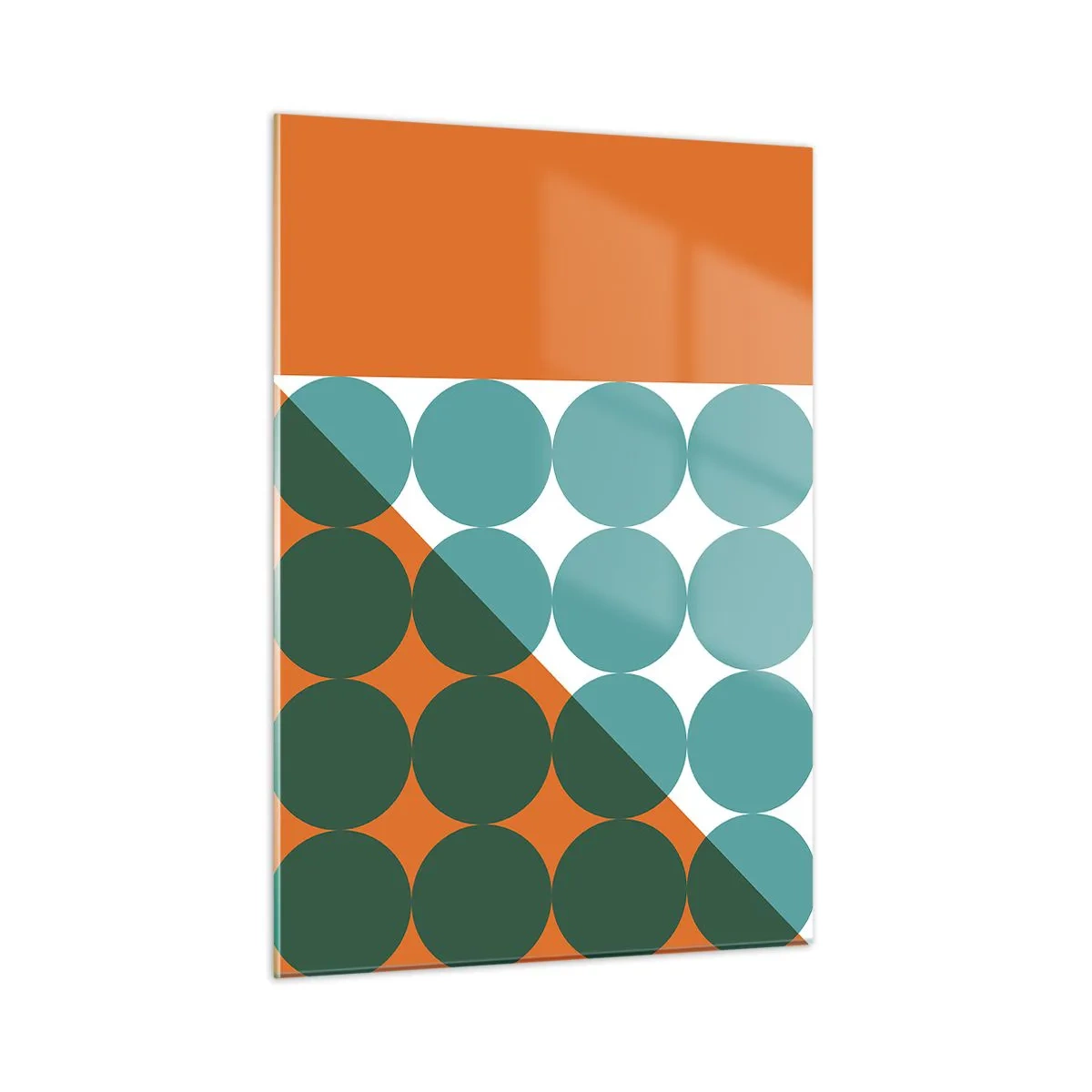 Glasbild - Bild auf glas - Abstrakte geometrische Komposition mit Kreisen und einem Dreieck - 50x70cm - Nach oben und schräg - Moderne Wanddekoration für Wohnzimmer und Schlafzimmer ARTTOR
