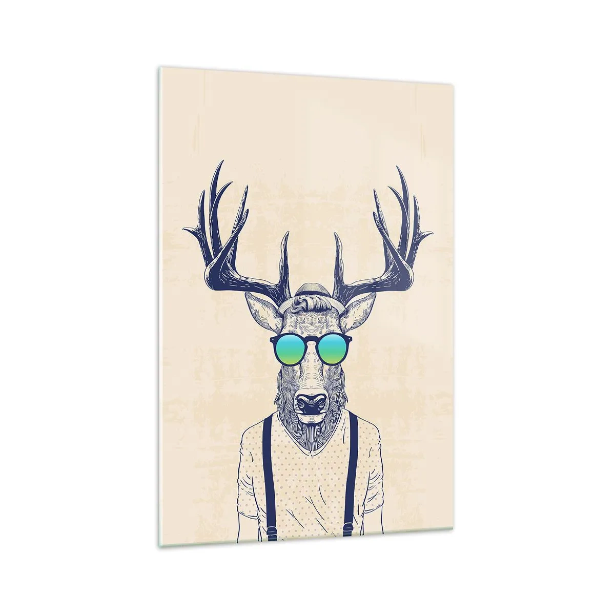 Glasbild - Bild auf glas - Stilisierter Hirsch mit Sonnenbrille - 70x100cm - Wen hast du erwartet? - Moderne Wanddekoration für Wohnzimmer und Schlafzimmer ARTTOR