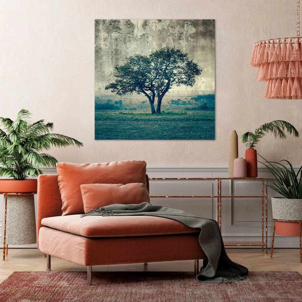 Bild auf Leinwand - Leinwandbild - Ein Apfelbaum auf blauem Feld? - 70x70 cm
