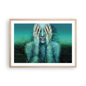 Poster in einem Rahmen aus heller Eiche - Eingetaucht in Blau - 70x50 cm