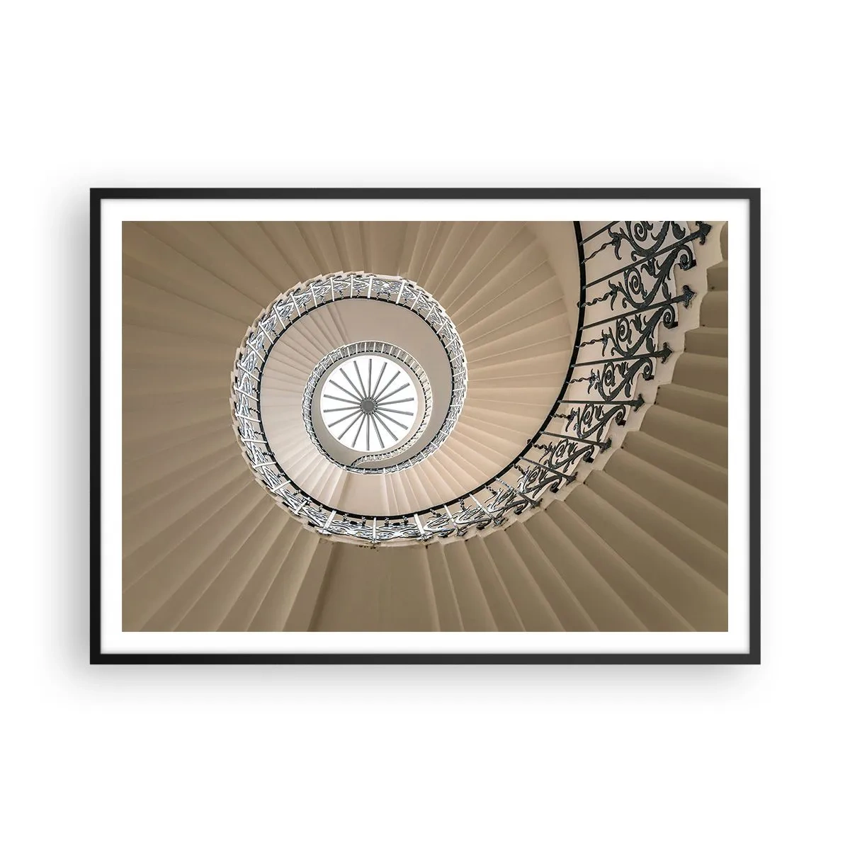 Poster in einem schwarzem Rahmen - Wendeltreppe in elegantem geometrischem Ansatz - 100x70cm - Im Inneren der Muschel - Moderne Wanddekoration für Wohnzimmer und Schlafzimmer ARTTOR