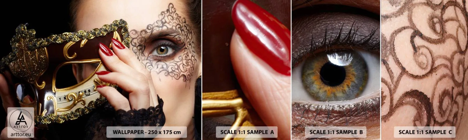 Fototapetenmuster Standard Eco - Meine Welt ist barock - Frau, Venezianische Maske, Ball - 100x30 cm