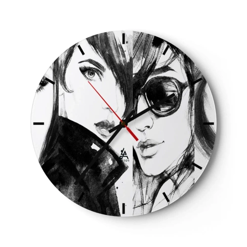 Wanduhr - Glasuhr - Zwei weibliche Silhouetten im skizzenhaften Stil - 30x30cm - Schönheit multipliziert - Moderne Wanddekoration für Wohnzimmer, Küche und Schlafzimmer ARTTOR