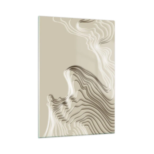 Glasbild - Bild auf glas - Minimalistische Abstraktion mit topografischen Linien auf beigem Hintergrund. - 50x70cm - Topographie der Kunst - Moderne Wanddekoration für Wohnzimmer und Schlafzimmer ARTTOR