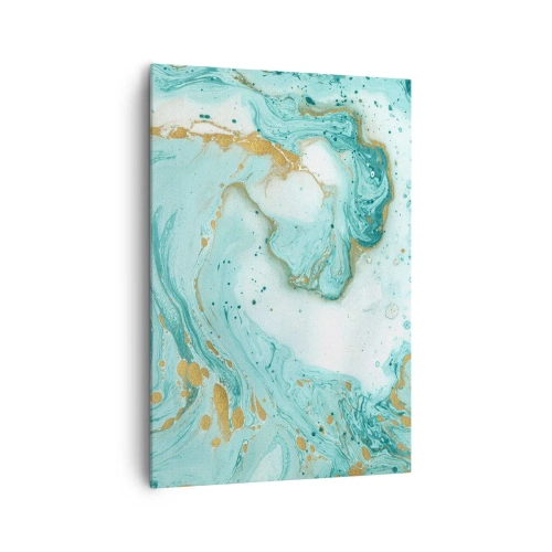 Bild auf Leinwand - Leinwandbild - Türkisfarbener Marmor mit goldenen Akzenten in einer abstrakten Komposition - 70x100cm - Unter der großen Welle der Edo-Ära - Moderne Wanddekoration für Wohnzimmer und Schlafzimmer ARTTOR
