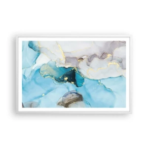 Poster in einem weißen Rahmen - Eine Studie über das Zusammentreffen von Grau und Türkis - 91x61 cm