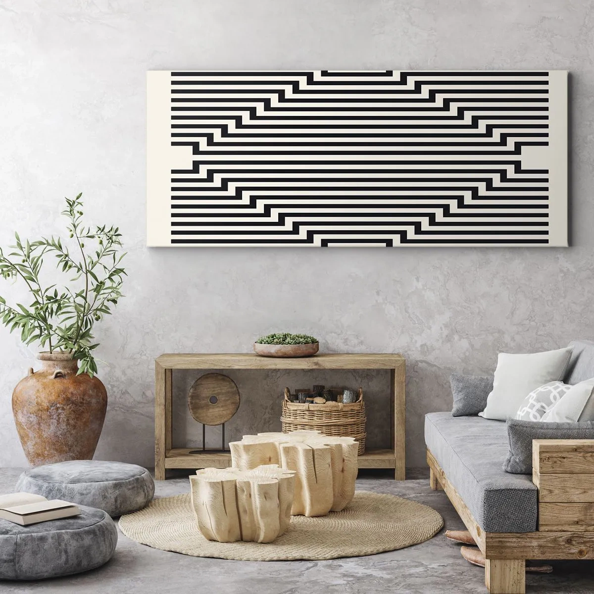 Bild auf Leinwand - Leinwandbild - Schwarze und weiße Linien erzeugen einen geometrischen Illusionseffekt - 120x50cm - Geometrische Illusion - Moderne Wanddekoration für Wohnzimmer und Schlafzimmer ARTTOR