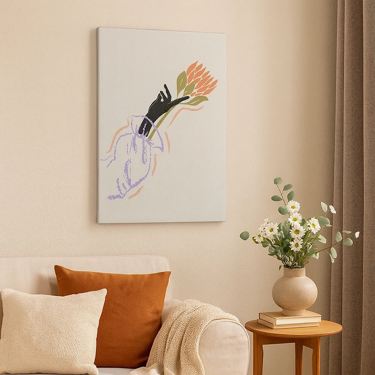 Bild auf Leinwand - Leinwandbild - Ein minimalistischer Blumenstrauß im zarten Stil - 50x70cm - Schwesterliche Berührung - Moderne Wanddekoration für Wohnzimmer und Schlafzimmer ARTTOR