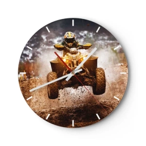 Wanduhr - Glasuhr - Ein Quad in Bewegung auf einer schlammigen Strecke, dynamisches Offroad-Fahren - 30x30cm - Kein Risiko kein Spaß - Moderne Wanddekoration für Wohnzimmer, Küche und Schlafzimmer ARTTOR