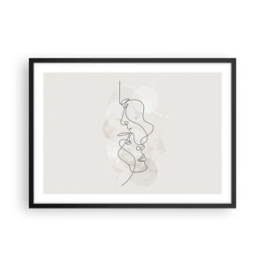 Poster in einem schwarzem Rahmen - Abstrakte Umrisse zweier Gesichter auf hellem Hintergrund - 70x50cm - Verstrickt in eine Umarmung - Moderne Wanddekoration für Wohnzimmer und Schlafzimmer ARTTOR