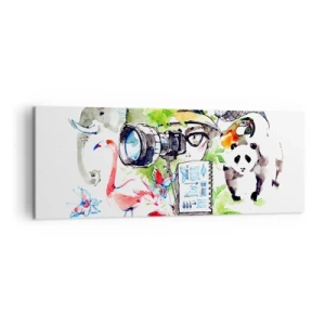 Bild auf Leinwand - Leinwandbild - Bunte Grafiken mit Natur- und Safari-Themen - 140x50cm - In der Linse eines Reisenden - Moderne Wanddekoration für Wohnzimmer und Schlafzimmer ARTTOR
