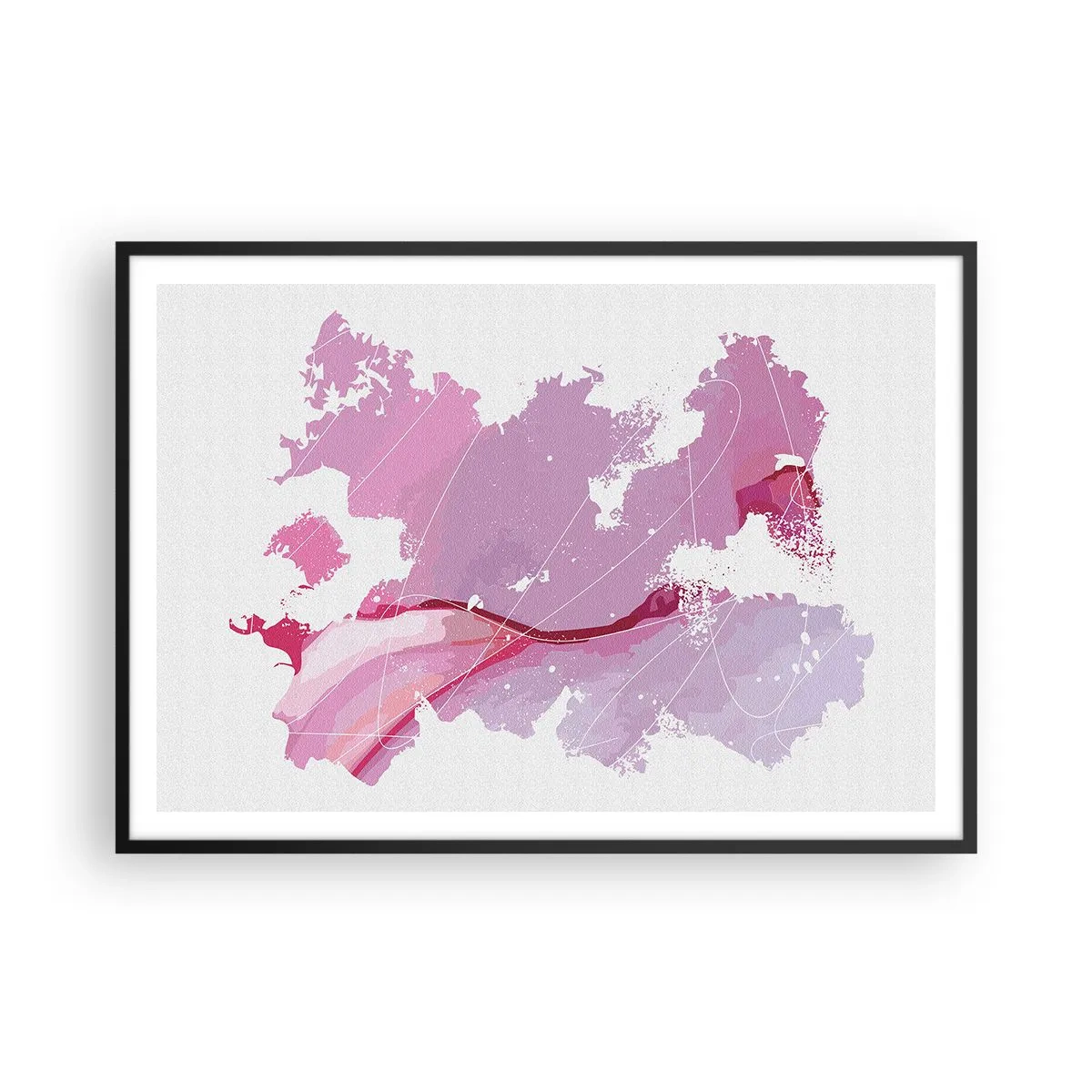 Poster in einem schwarzem Rahmen - Abstrakte Weltkarte in Rosatönen - 100x70cm - Karte der Rosawelt - Moderne Wanddekoration für Wohnzimmer und Schlafzimmer ARTTOR