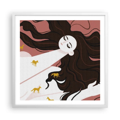 Poster in einem weißen Rahmen - Traum von einem goldenen Pferd - 60x60 cm
