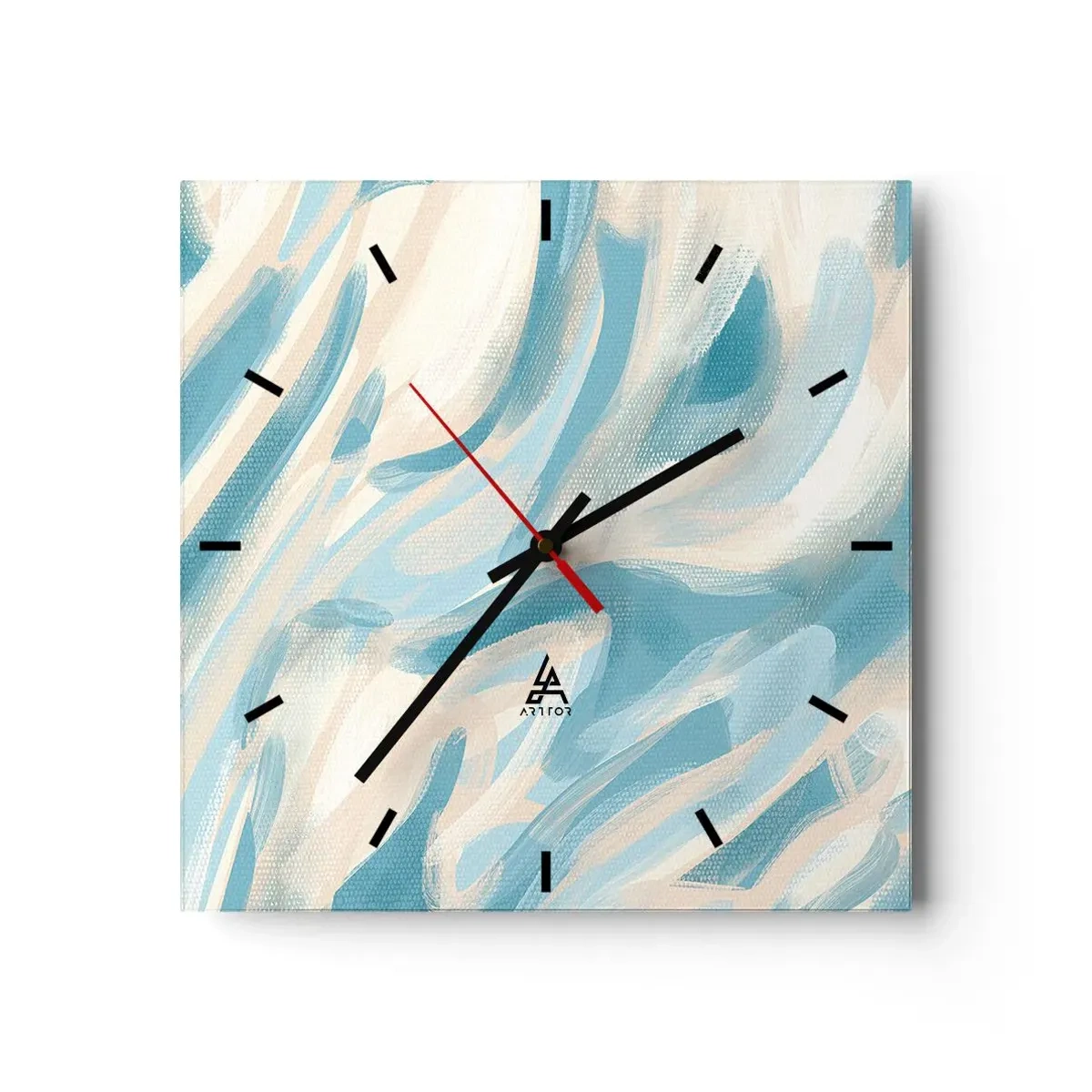 Wanduhr - Glasuhr - Abstrakte blaue Streifen auf hellem Hintergrund - 30x30cm - Frühlingsbrisen - Moderne Wanddekoration für Wohnzimmer und Schlafzimmer ARTTOR
