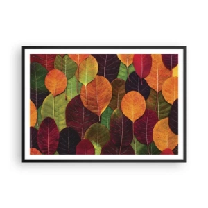 Poster in einem schwarzem Rahmen - Bunte Blätter in einem herbstlichen Muster angeordnet - 100x70cm - Herbstmosaik - Moderne Wanddekoration für Wohnzimmer und Schlafzimmer ARTTOR