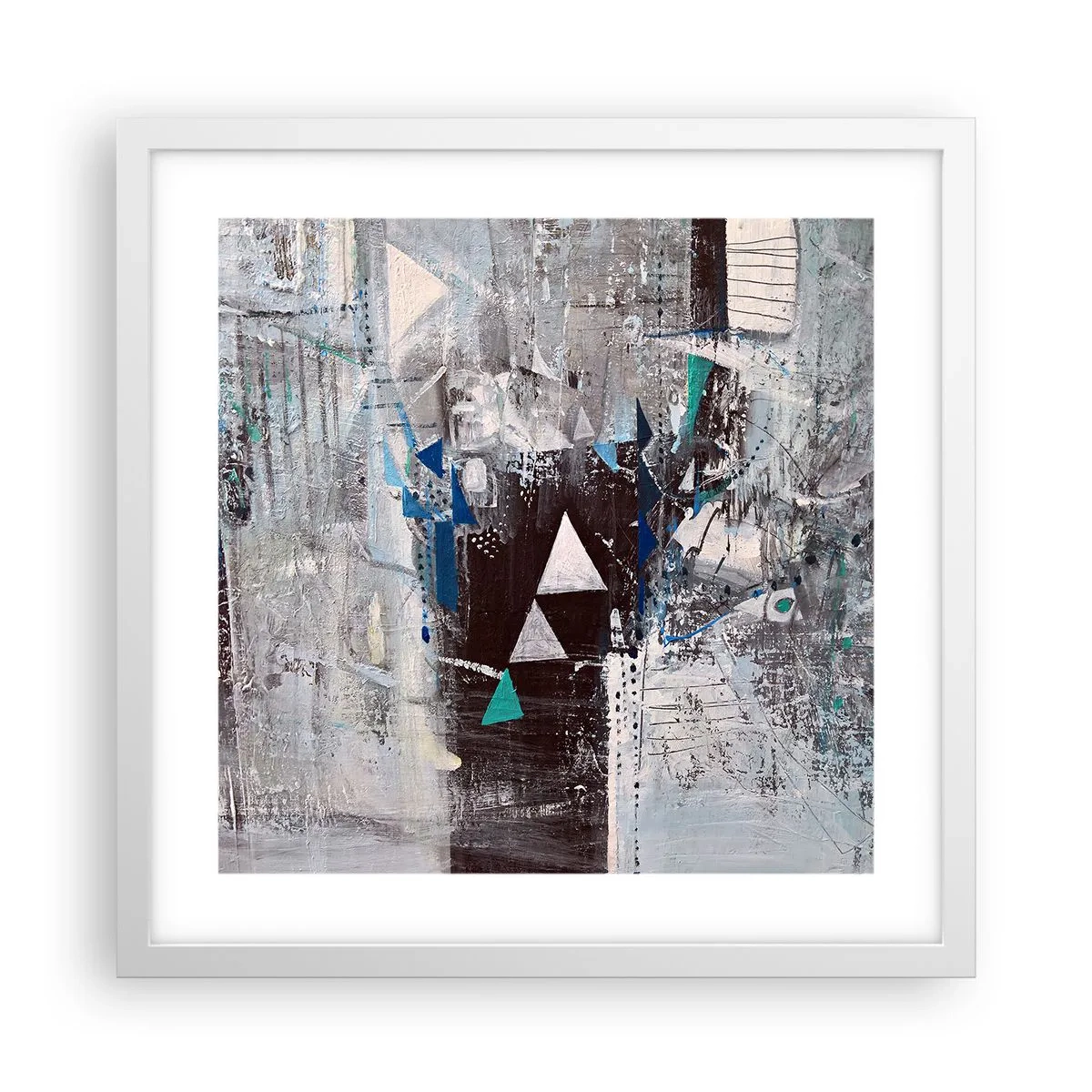 Poster in einem weißen Rahmen - Überschreibende Reihenfolge der Dreiecke - 40x40 cm