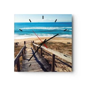 Wanduhr - Glasuhr - Holzweg zum Strand - 30x30cm - Lauf! - Moderne Wanddekoration für Wohnzimmer und Schlafzimmer ARTTOR