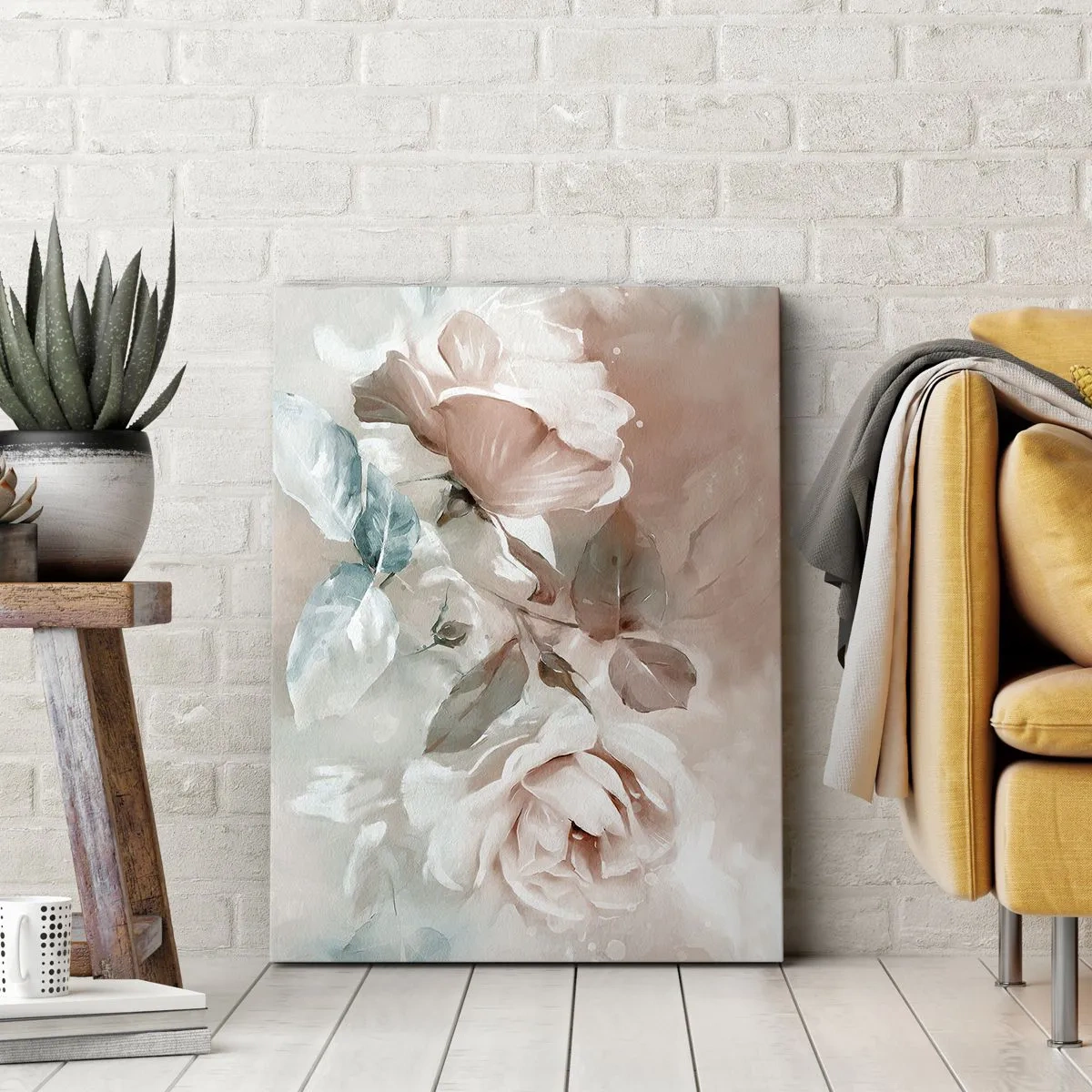 Bild auf Leinwand - Leinwandbild - Zarte Rosen in Pastelltönen auf hellem Untergrund - 70x100cm - Geist der Romantik - Moderne Wanddekoration für Wohnzimmer und Schlafzimmer ARTTOR