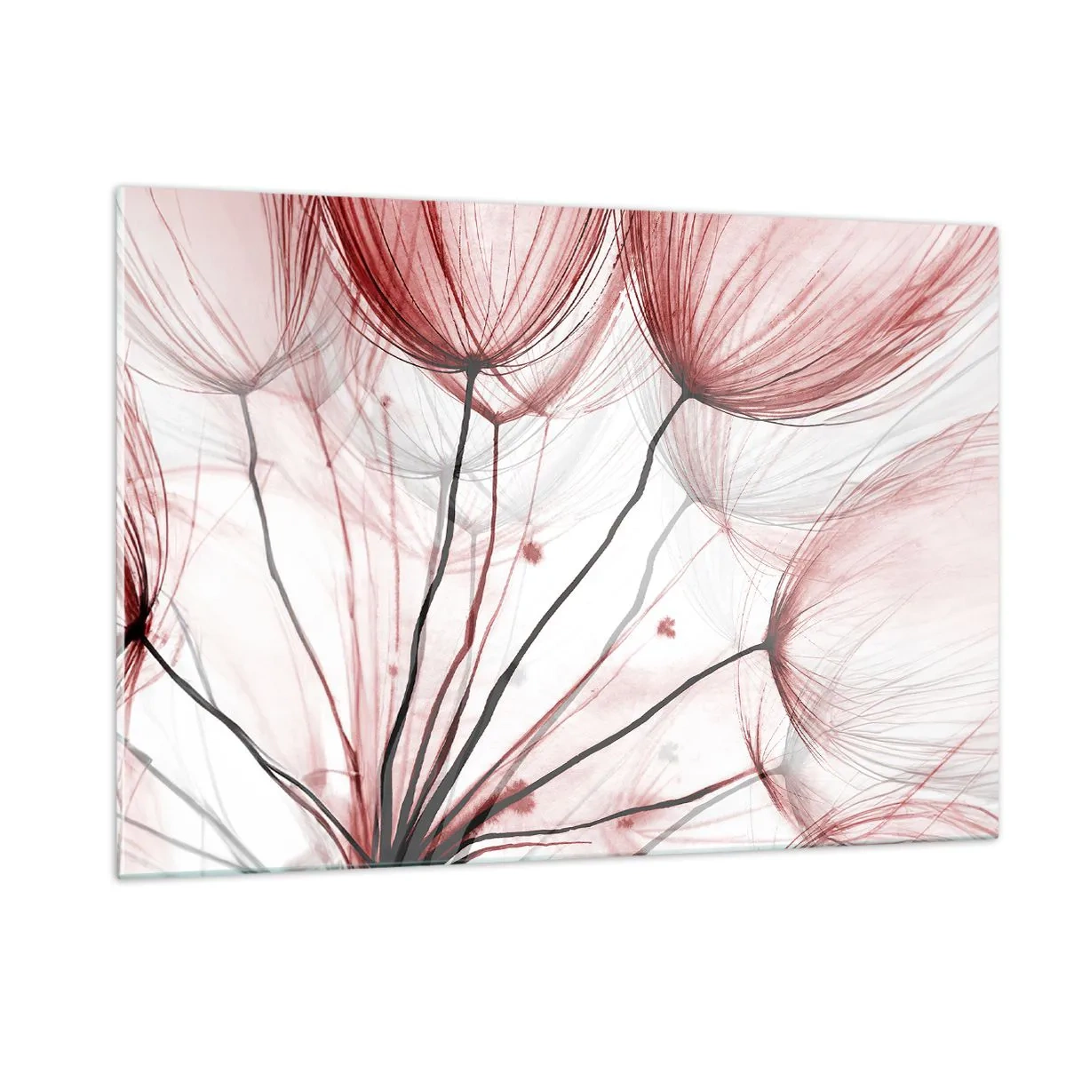 Glasbild - Bild auf glas - Dezente Pusteblumen in Rosa- und Schwarztönen - 120x80cm - Vor der Abfahrt - Moderne Wanddekoration für Wohnzimmer und Schlafzimmer ARTTOR