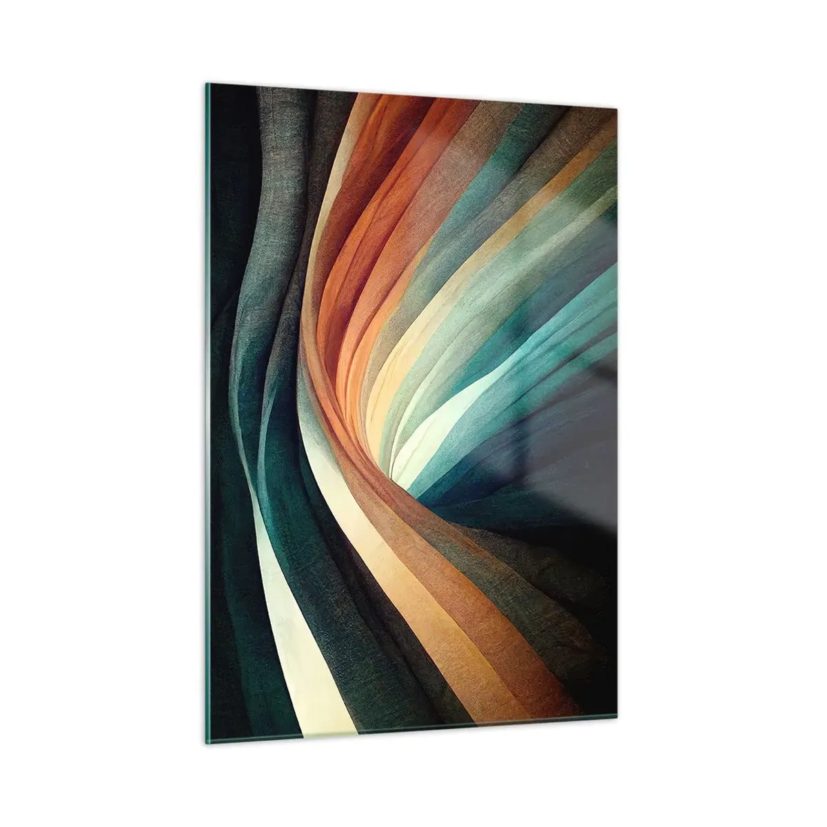 Glasbild - Bild auf glas - Bunte Wellen in Türkis-, Orange- und Beigetönen - 50x70cm - Aus Farben gewebt - Moderne Wanddekoration für Wohnzimmer und Schlafzimmer ARTTOR