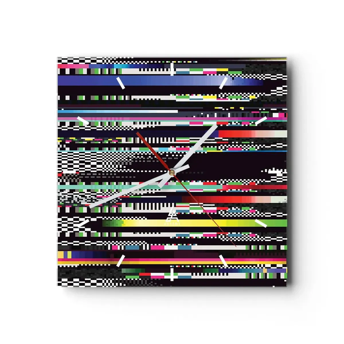 Wanduhr - Glasuhr - Bunte Linien und Pixel im abstrakten Stil - 30x30cm - Das Kontrollbild der Realität - Moderne Wanddekoration für Wohnzimmer und Schlafzimmer ARTTOR