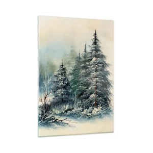 Glasbild - Bild auf glas - Winterwald mit schneebedeckten Bäumen gegen den Himmel - 50x70cm - Bereit für Weihnachten - Moderne Wanddekoration für Wohnzimmer und Schlafzimmer ARTTOR