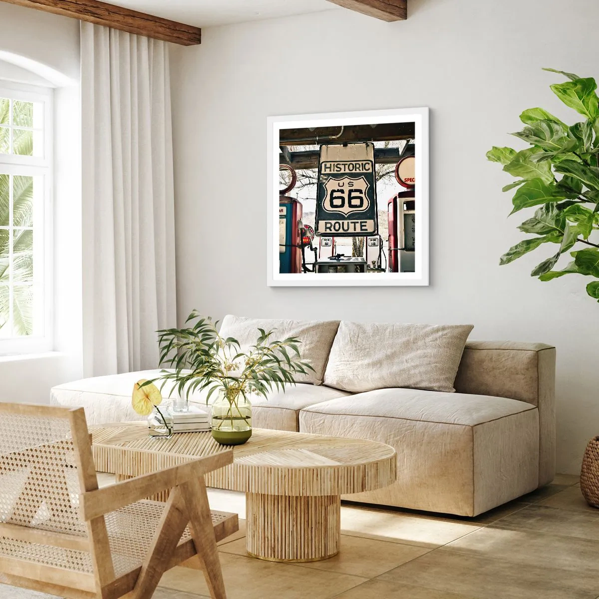 Poster in einem weißen Rahmen - Amerikanische Retro-Reise - 60x60 cm