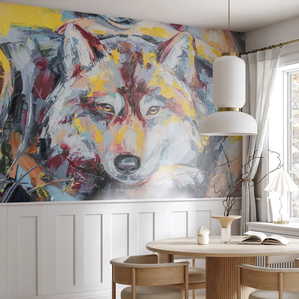Fototapete Premium Sand - Seelenfrieden unter den Lieben - Abstraktion, Wolf, Malerei - 300x210 cm
