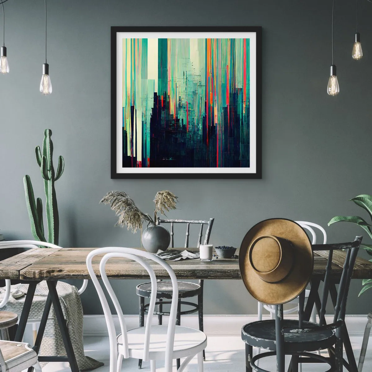 Poster in einem schwarzem Rahmen - Futuristische Stadt - 30x30 cm