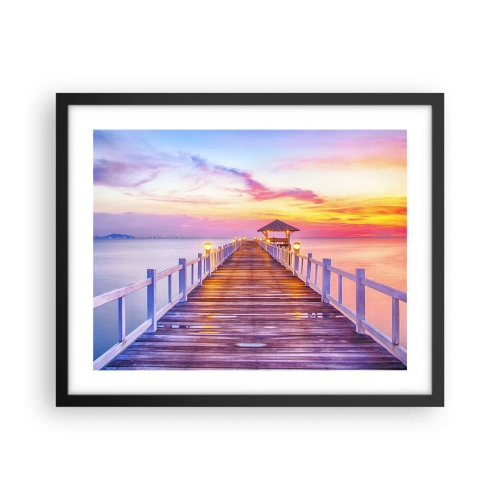 Poster in einem schwarzem Rahmen - Die lila-goldene Stille des Abends - 50x40 cm