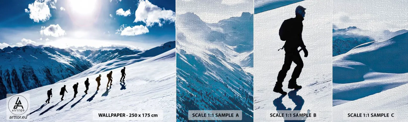 Fototapeten Muster Premium Canvas - Das Team der Eroberer - Bergwanderung, Landschaft, Alpen - 100x30 cm