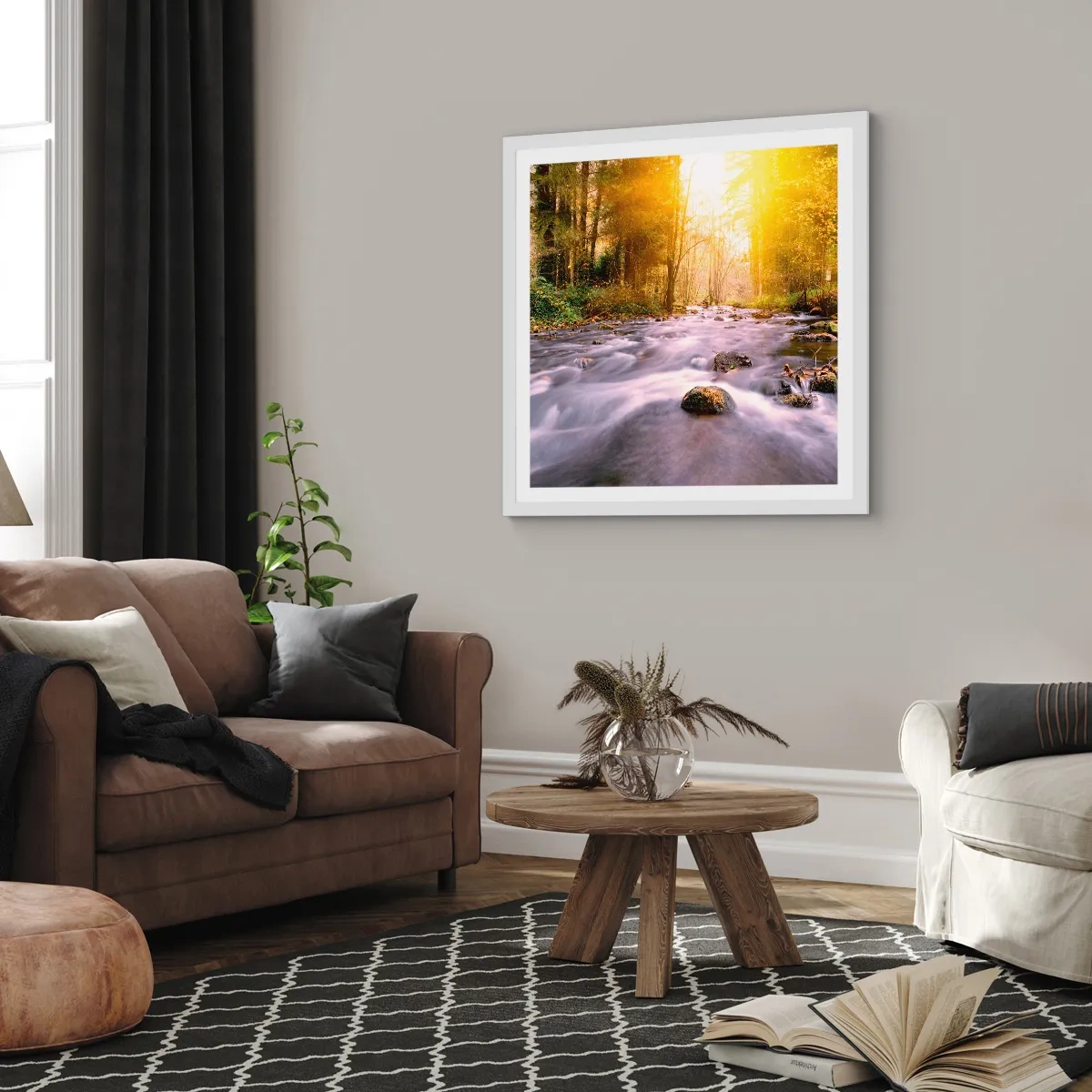 Poster in einem weißen Rahmen - Malachit im Silber- und Goldrahmen - 60x60 cm