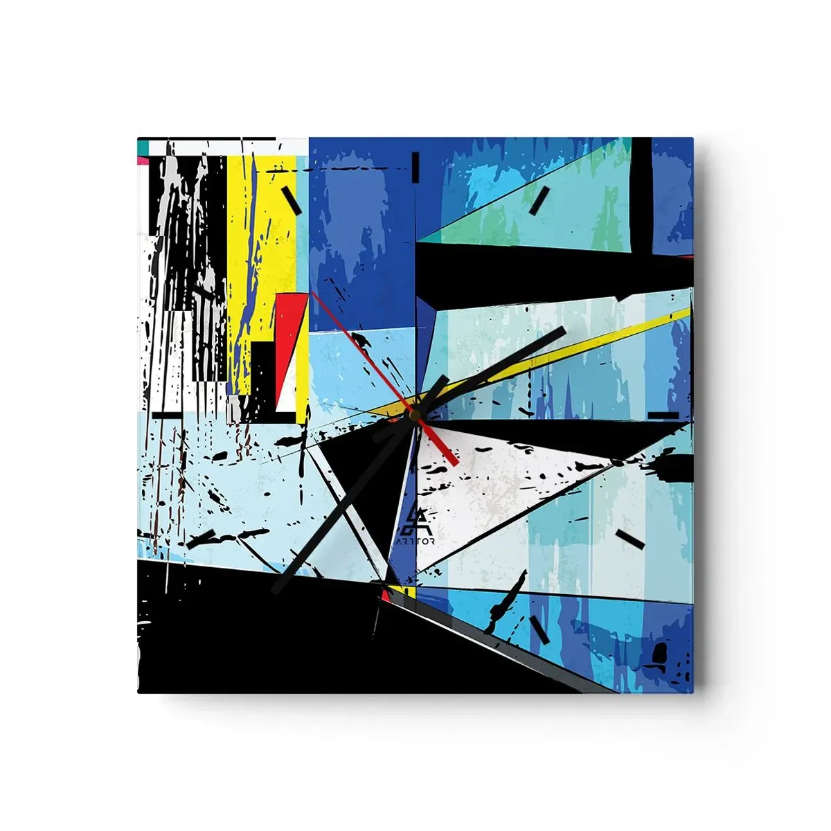 Wanduhr - Glasuhr - Abstrakte geometrische Komposition in lebendigen Farben - 30x30cm - Betrachten Sie die Welt aus einem Blickwinkel ... - Moderne Wanddekoration für Wohnzimmer und Schlafzimmer ARTTOR