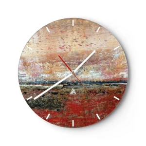 Wanduhr - Glasuhr - Eine abstrakte Landschaft mit Textur und warmen Erdtönen. - 30x30cm - Vielleicht liegt es am Meer - Moderne Wanddekoration für Wohnzimmer, Küche und Schlafzimmer ARTTOR