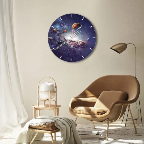 Wanduhr - Glasuhr - Bunte Planeten schweben in einem kosmischen Nebel - 30x30cm - Solar-Tanz-System - Moderne Wanddekoration für Wohnzimmer, Küche und Schlafzimmer ARTTOR