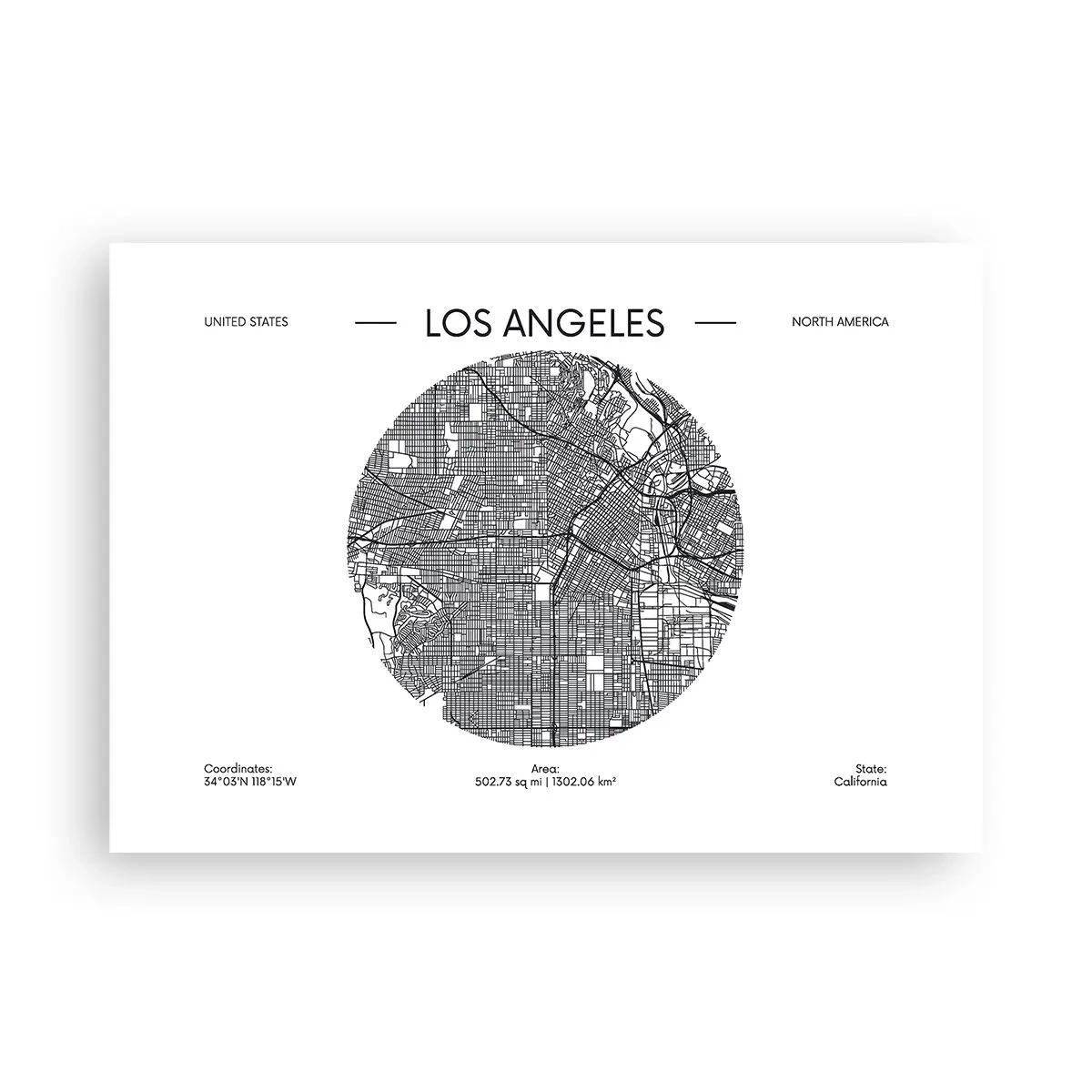 Poster - Eine Karte von Los Angeles im minimalistischen Schwarz-Weiß-Stil - 100x70cm - Anatomie von Los Angeles - Moderne Wanddekoration für Wohnzimmer und Schlafzimmer ARTTOR