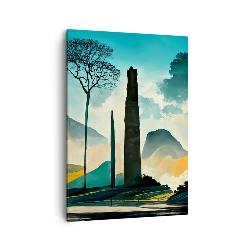 Bild auf Leinwand - Leinwandbild - Eine malerische Landschaft mit Bäumen und Bergen im Hintergrund - 50x70cm - Immer höher und höher - Moderne Wanddekoration für Wohnzimmer und Schlafzimmer ARTTOR