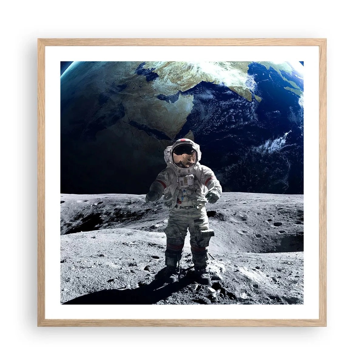 Poster in einem Rahmen aus heller Eiche - Grüße vom Mond - 60x60 cm