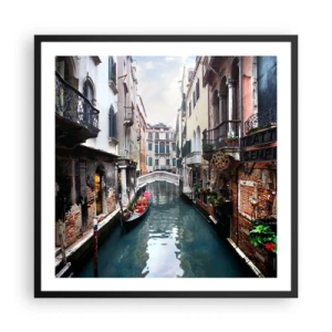 Poster in einem schwarzem Rahmen - Venezianische Landschaft mit Gondel und Brücke - 60x60 cm