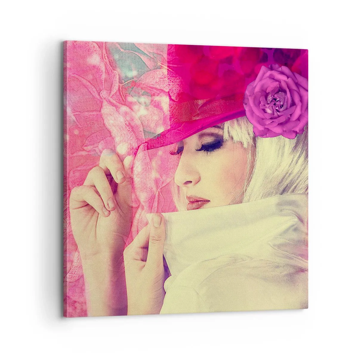 Bild auf Leinwand - Leinwandbild - Retro-Porträt in einem rosa Nebel - 60x60 cm