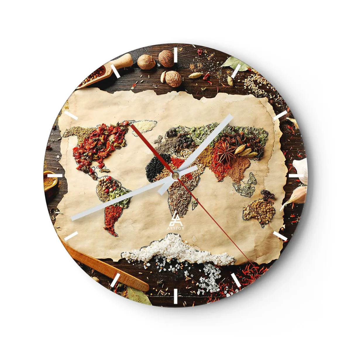 Wanduhr - Glasuhr - Alle Aromen der Welt - 40x40 cm