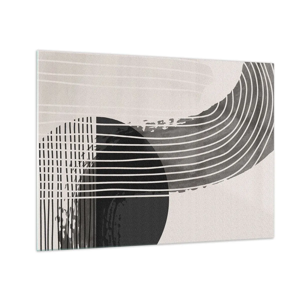 Glasbild - Bild auf glas - Schwarz-Weiß-Abstraktion mit Linien und geometrischen Formen - 70x50cm - Hin und zurück - Moderne Wanddekoration für Wohnzimmer und Schlafzimmer ARTTOR