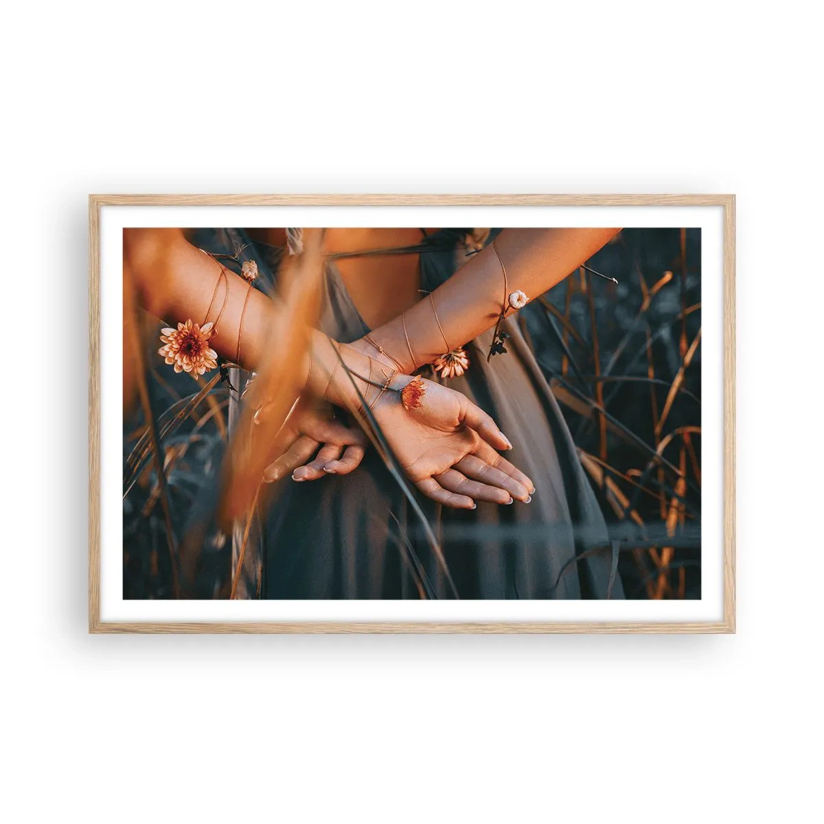 Poster in einem Rahmen aus heller Eiche - Verbunden mit der Natur - 91x61 cm