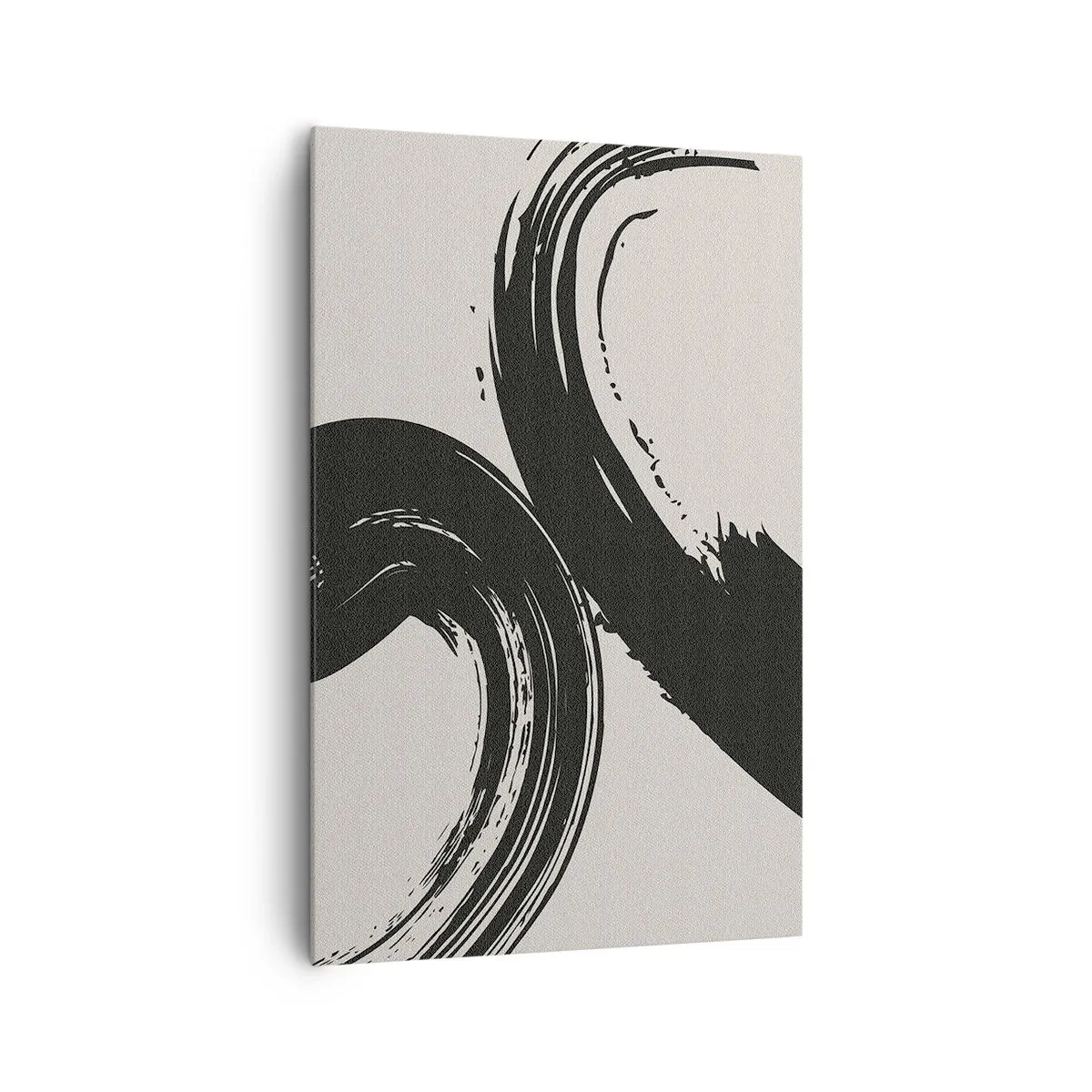 Bild auf Leinwand - Leinwandbild - Dynamische Pinselstriche in Schwarz auf hellem Hintergrund - 80x120cm - Ausladend und kreisförmig - Moderne Wanddekoration für Wohnzimmer und Schlafzimmer ARTTOR