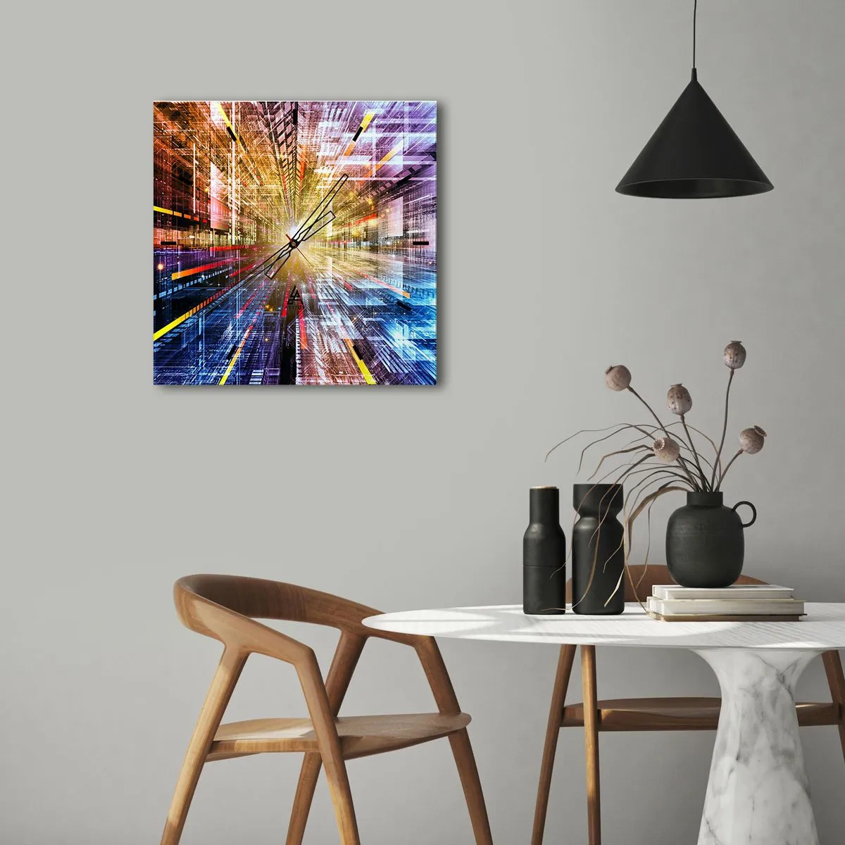 Wanduhr - Glasuhr - Dynamische Lichter in einem futuristischen Korridor - 30x30cm - Leuchtender Korridor - Moderne Wanddekoration für Wohnzimmer und Schlafzimmer ARTTOR