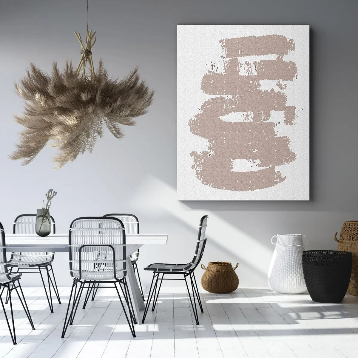 Bild auf Leinwand - Leinwandbild - Zartrosa Formen auf hellem Hintergrund - 50x70cm - Abstraktion in zartem Rosa - Moderne Wanddekoration für Wohnzimmer und Schlafzimmer ARTTOR