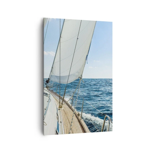Bild auf Leinwand - Leinwandbild - Ein Segelboot auf ruhiger See unter blauem Himmel - 80x120cm - Ahoi, Abenteuer - Moderne Wanddekoration für Wohnzimmer und Schlafzimmer ARTTOR